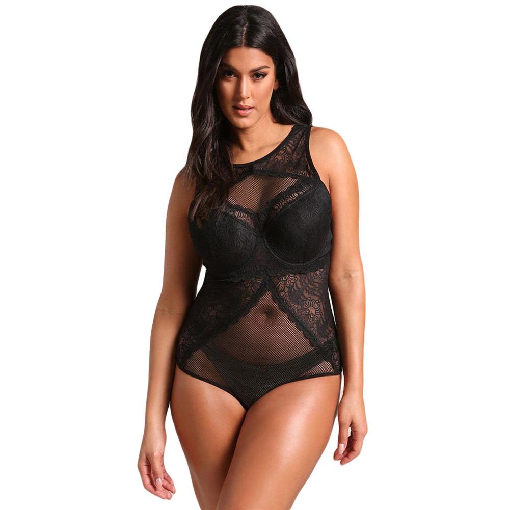 Plus Size Mesh &amp; Lace Teddy Strampler