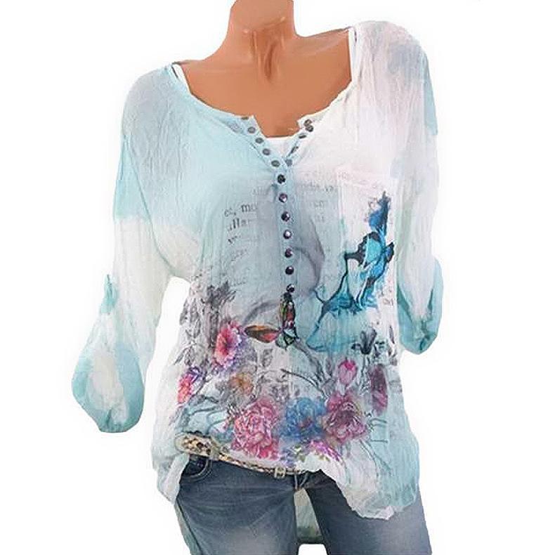 Bluse mit juwelenbesetztem Kragen und Schmetterlingsdruck