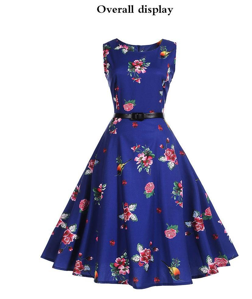 Hummingbird Floral Print a Line Dress