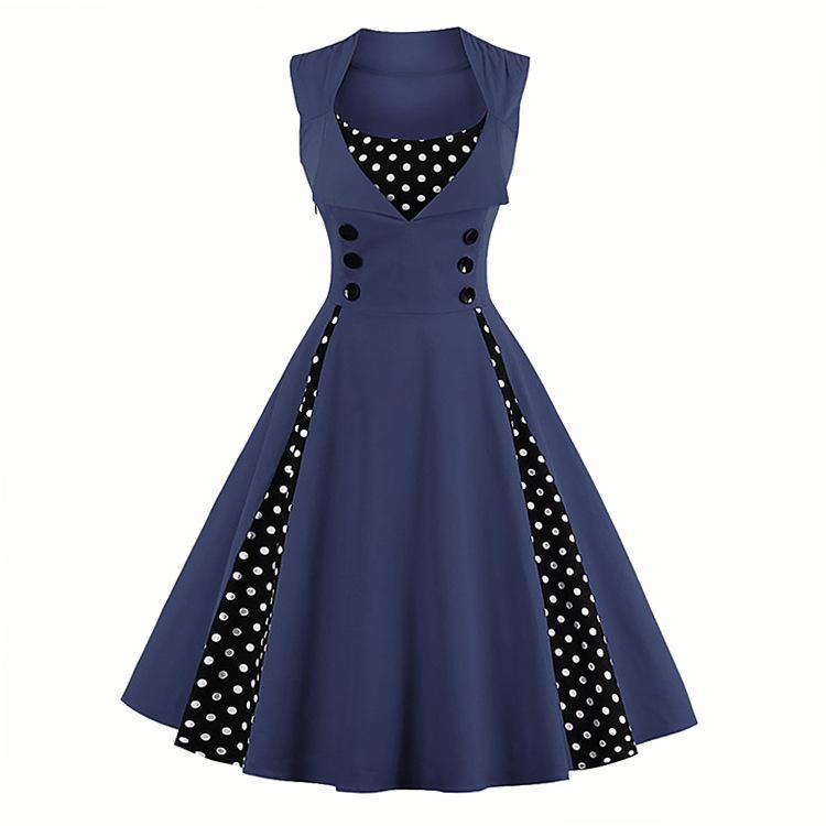 Polka Dot pregas vestido retro