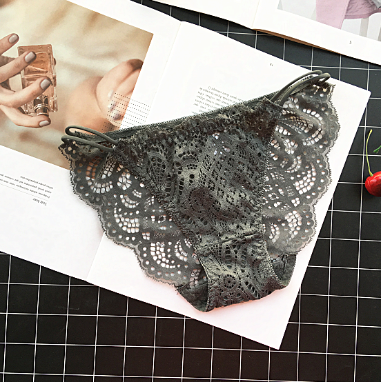 Decorative Lace Full Coverage Semi See Through Underwear-Dark Gray-Theone Apparel