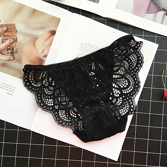 Decorative Lace Full Coverage Semi See Through Underwear-Black-Theone Apparel