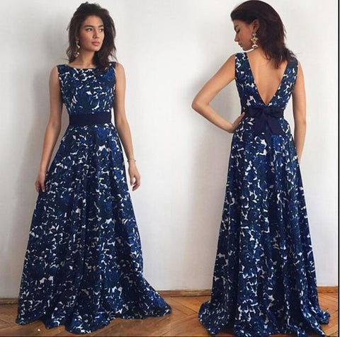 Dramatic Navy Floral Formal Gown - Theone Apparel