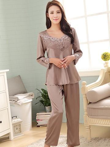 Embroidered Sleep Shirt & Pants Set - Theone Apparel