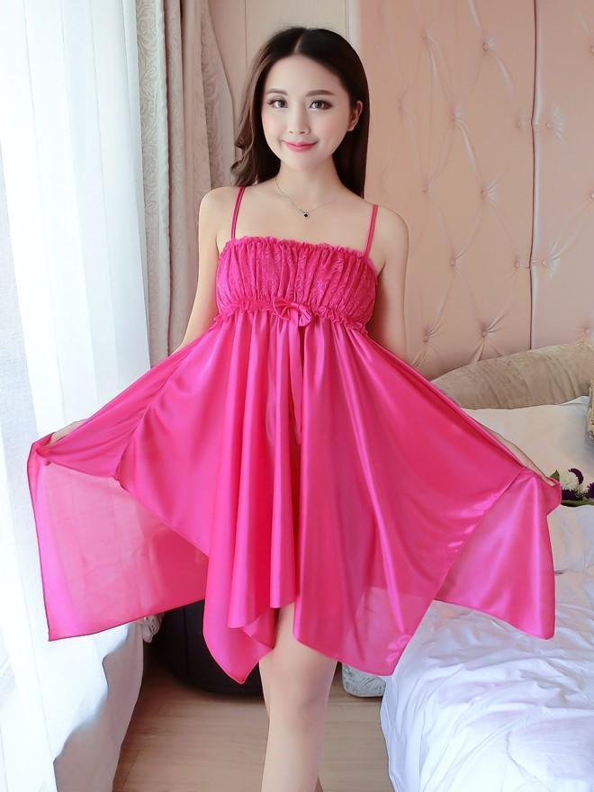 Floral Embroidery Sleeveless Nightgown-Hot Pink-Theone Apparel