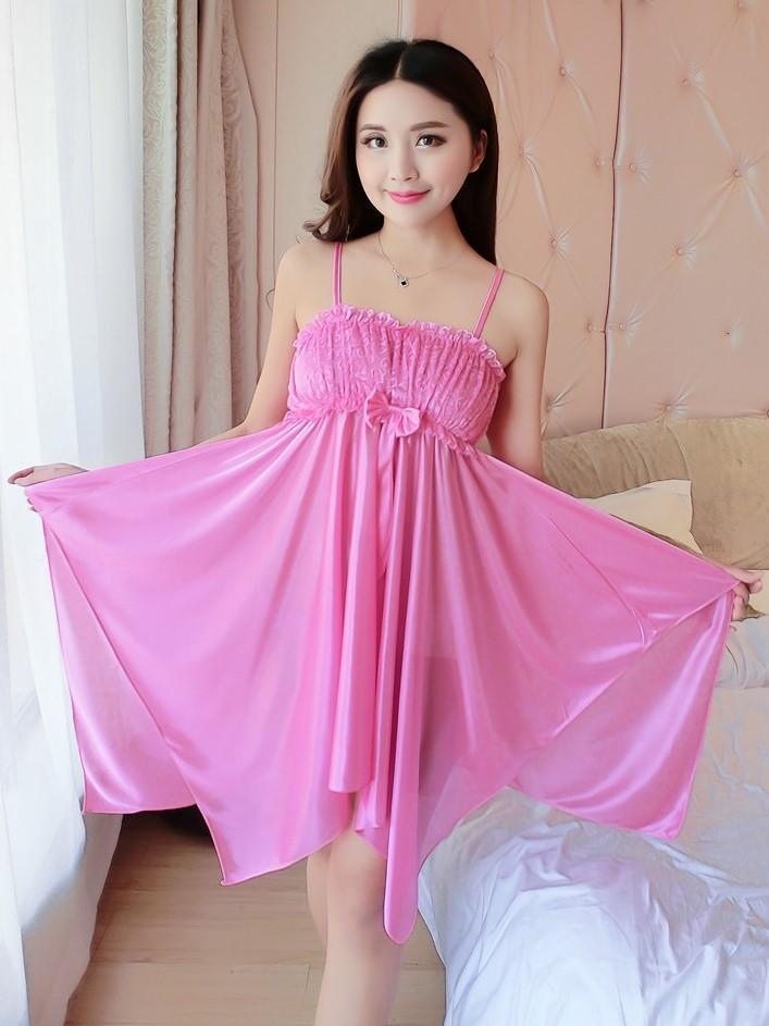 Floral Embroidery Sleeveless Nightgown-Pink-Theone Apparel