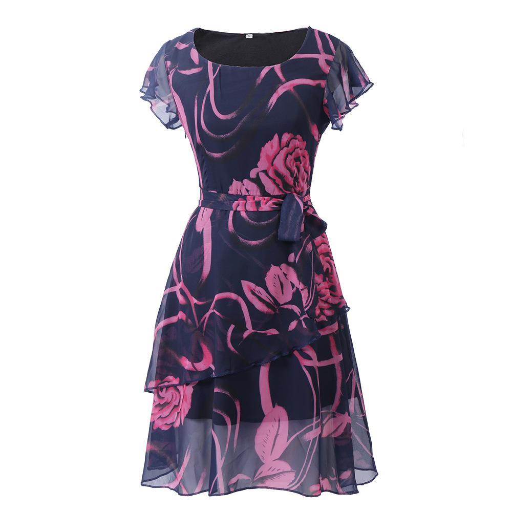 Floral Romance Flutter Sleeve Dress-Dark Blue-Theone Apparel
