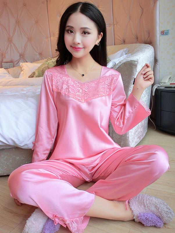 Flower Lace Satin Pajamas Set - Theone Apparel