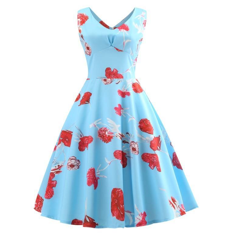 Fruit Print Pleat Front A Line Dress - Theone Apparel