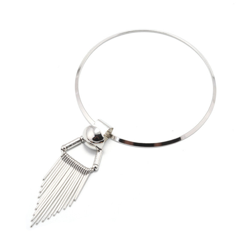 Geomatric Metallic Tassel Necklace-Silver-Theone Apparel