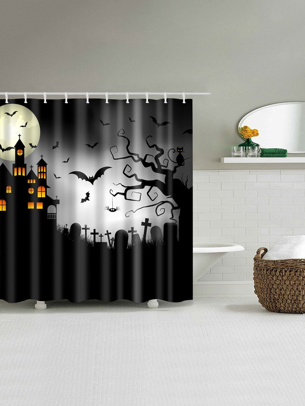 Halloween Castle And Cemetery Shower Curtain