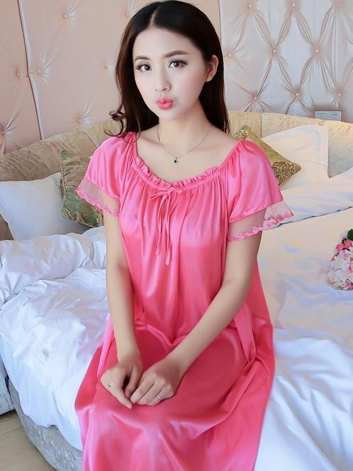 Silky Mesh Ruffle Nightgown