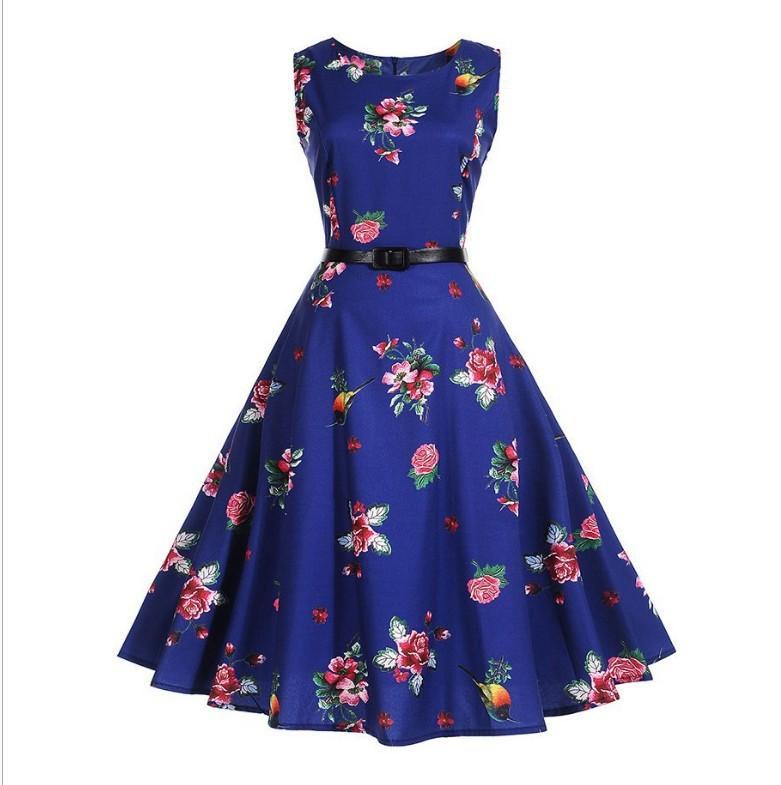 Hummingbird Floral Print A Line Dress - Theone Apparel