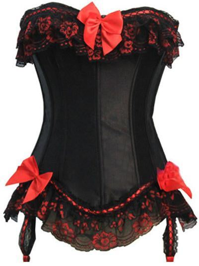 Lace & Bows Garter Belt Corset-Red/Black-Theone Apparel