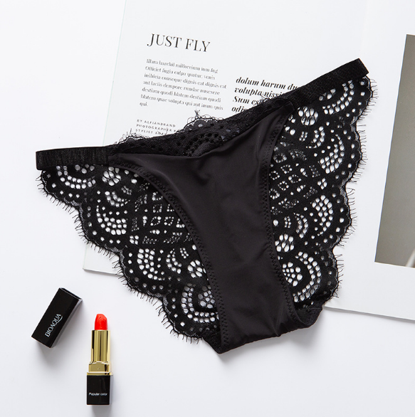 Lace Detailed Semi Transparent High Waist Panties-Black-Theone Apparel