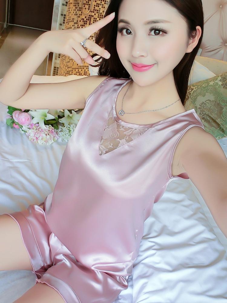 Lace Inset Tank & Short PJ Set-Pink-Theone Apparel