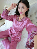 Lace and Satin Pajamas Robe Set - Theone Apparel