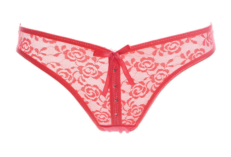 Lacy Low Waist Semi Transparent Bow Thongs-Hot Pink-Theone Apparel
