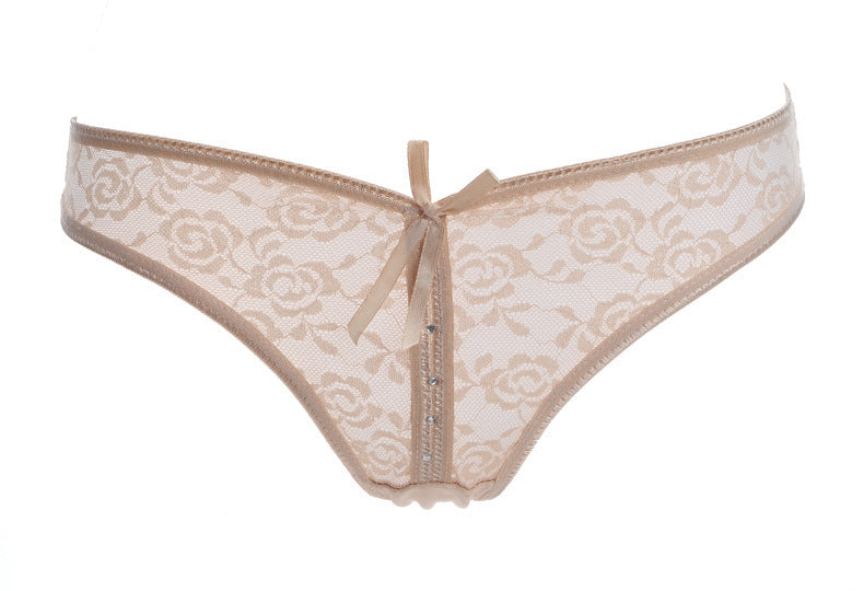 Lacy Low Waist Semi Transparent Bow Thongs-Apricot-Theone Apparel