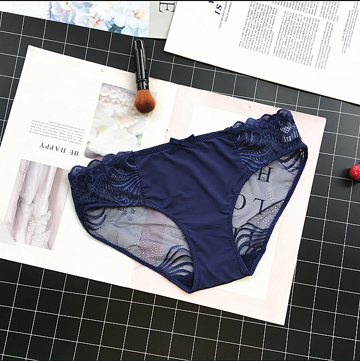 Lacy Mesh back panties with Frilly Waistband-Dark Blue-Theone Apparel