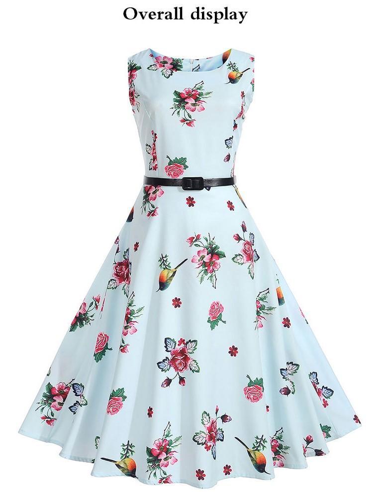 Hummingbird Floral Print a Line Dress