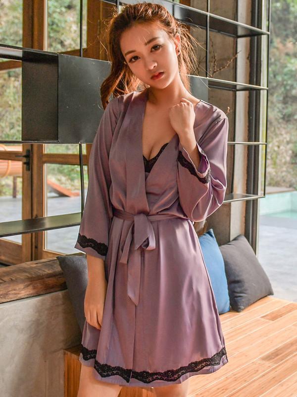 Side Slit Nightdress with Robe