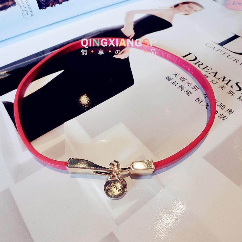 Love Medallion Leatherette Bracelet-Red-Theone Apparel