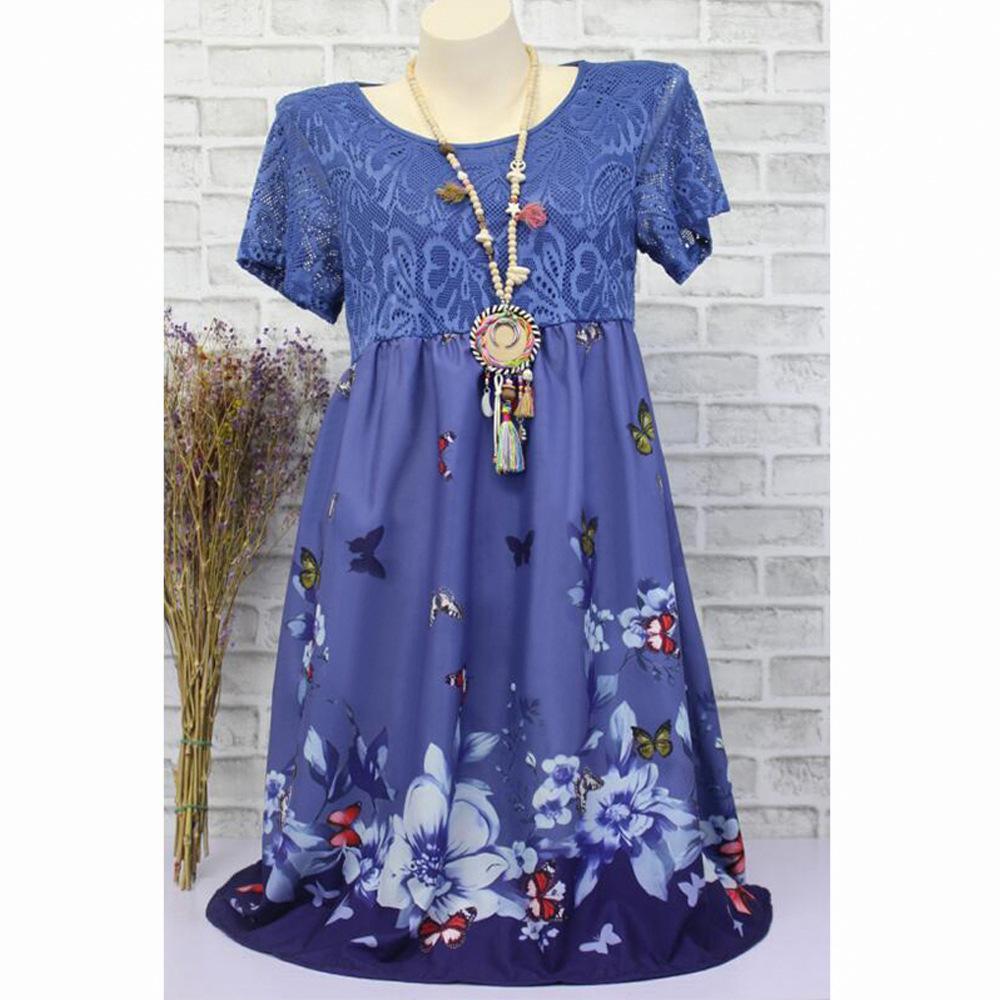 Lovely Lace Butterfly Print Dress-Dark Blue-Theone Apparel