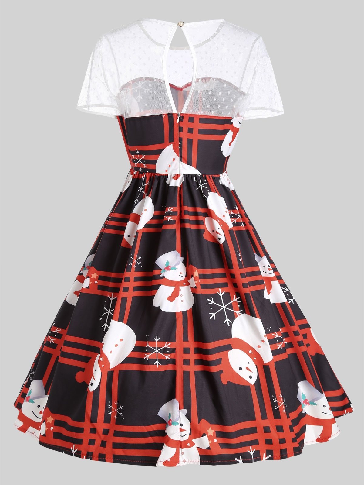 Mesh Panel Plaid Snowman Dress