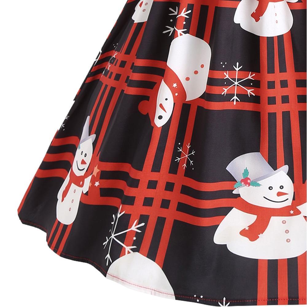 Mesh Panel Plaid Snowman Dress