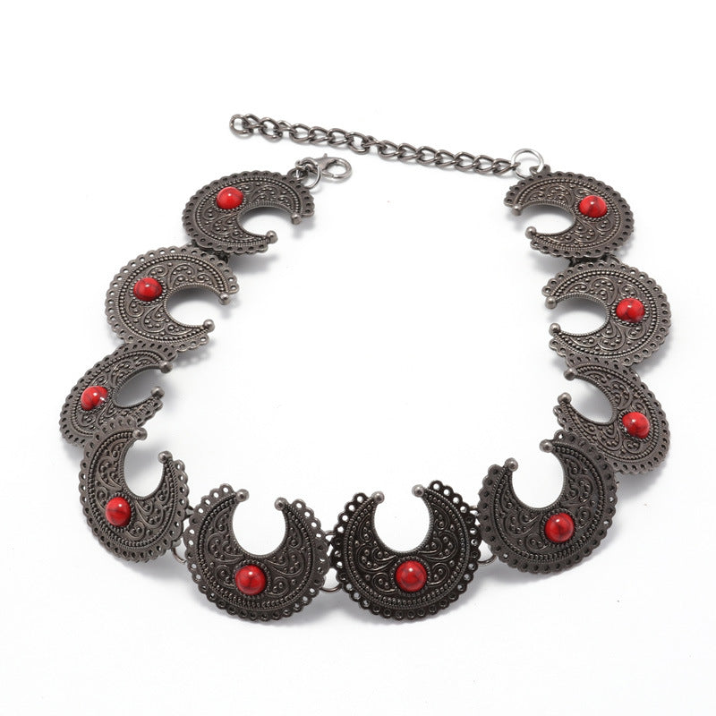 Metallic Circle and Turquoise Choker-Black-Theone Apparel