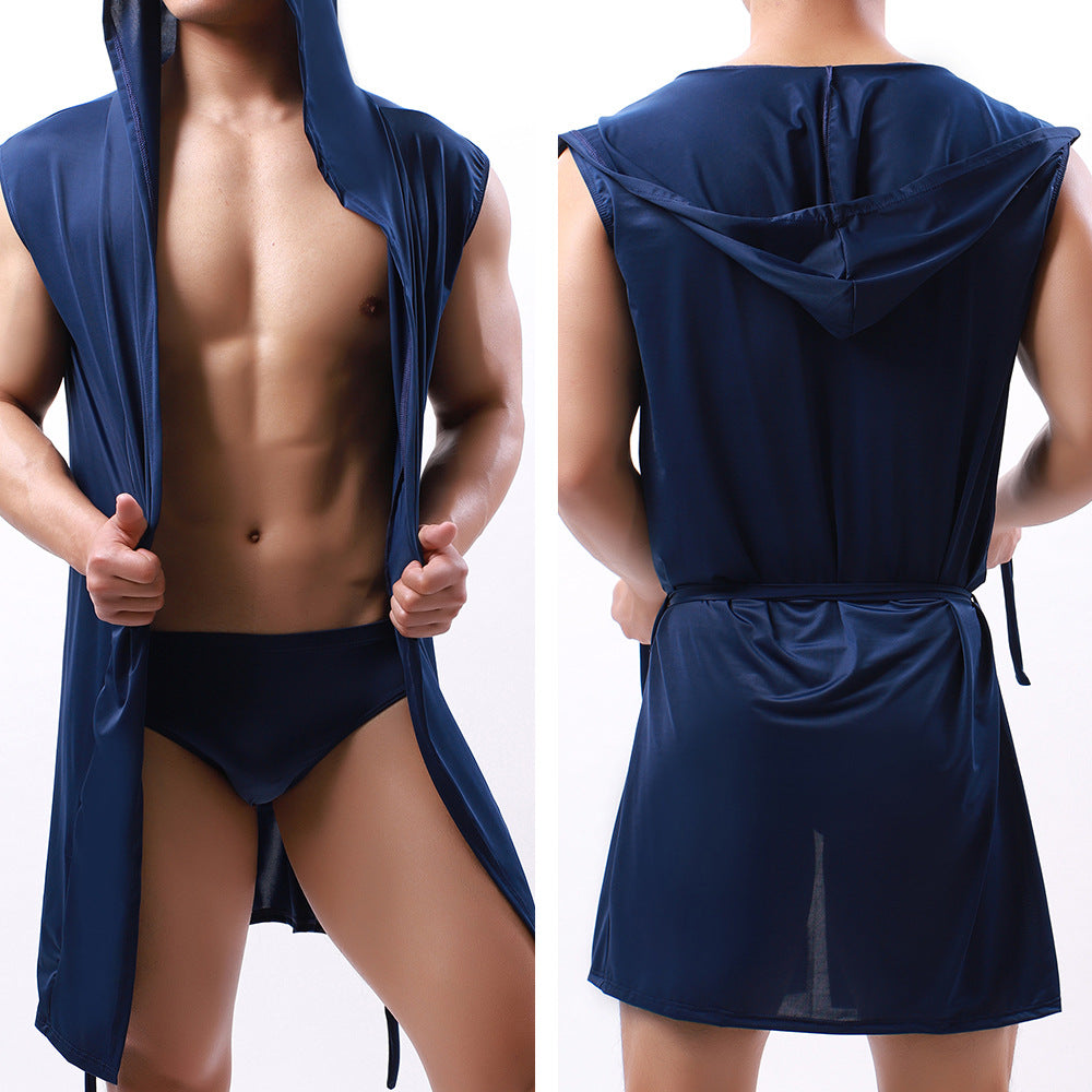 Herren Sexy ärmellose Robe mit Kapuze