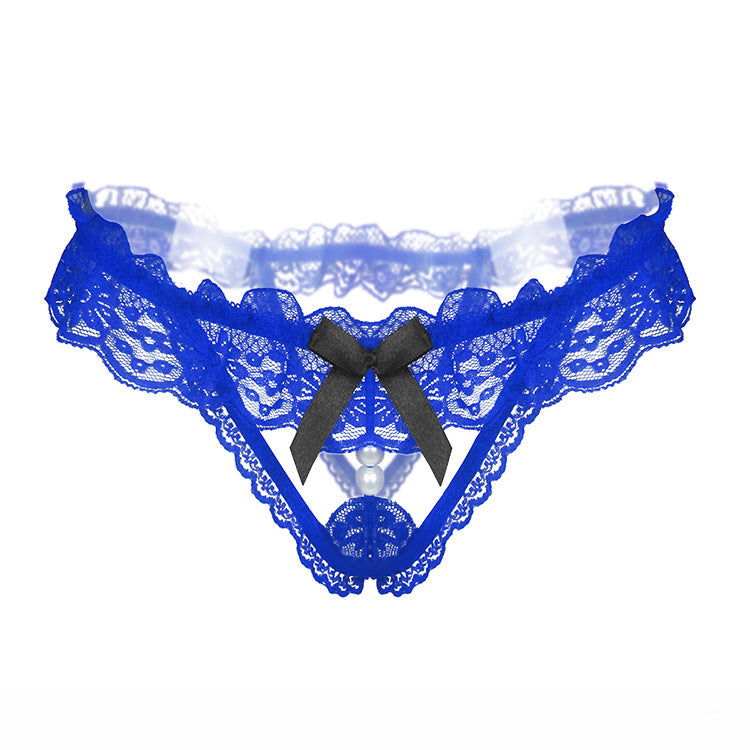 Peekaboo Pearl Cutout Lace Thong-Blue-Theone Apparel