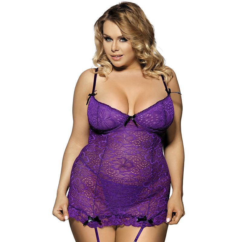 Plus Size Bows and Lace Garter Dress-Purple-Theone Apparel