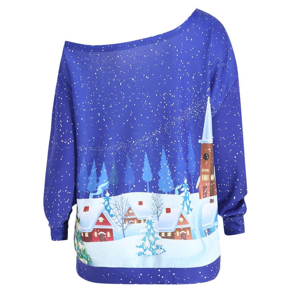 Plus Size Christmas Skew Neck Sweatshirt