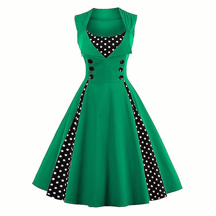 Vestido estilo retro con pliegues de lunares