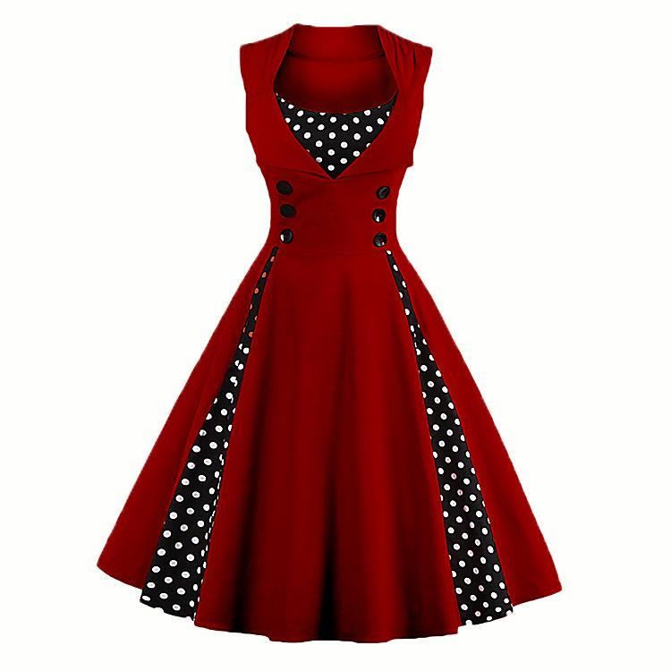 Polka Dot pregas vestido retro