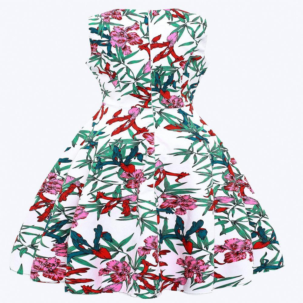 Vestido de verão sem mangas de flora tropical