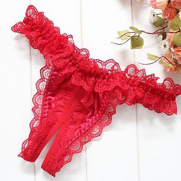 Ruffly Ruffly Lace Crotchless Thong