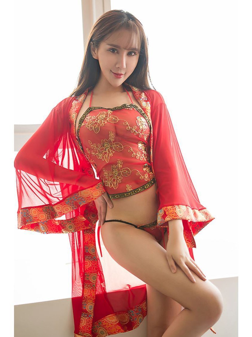 Conjunto de bata de lencería sexy Sheer Geisha