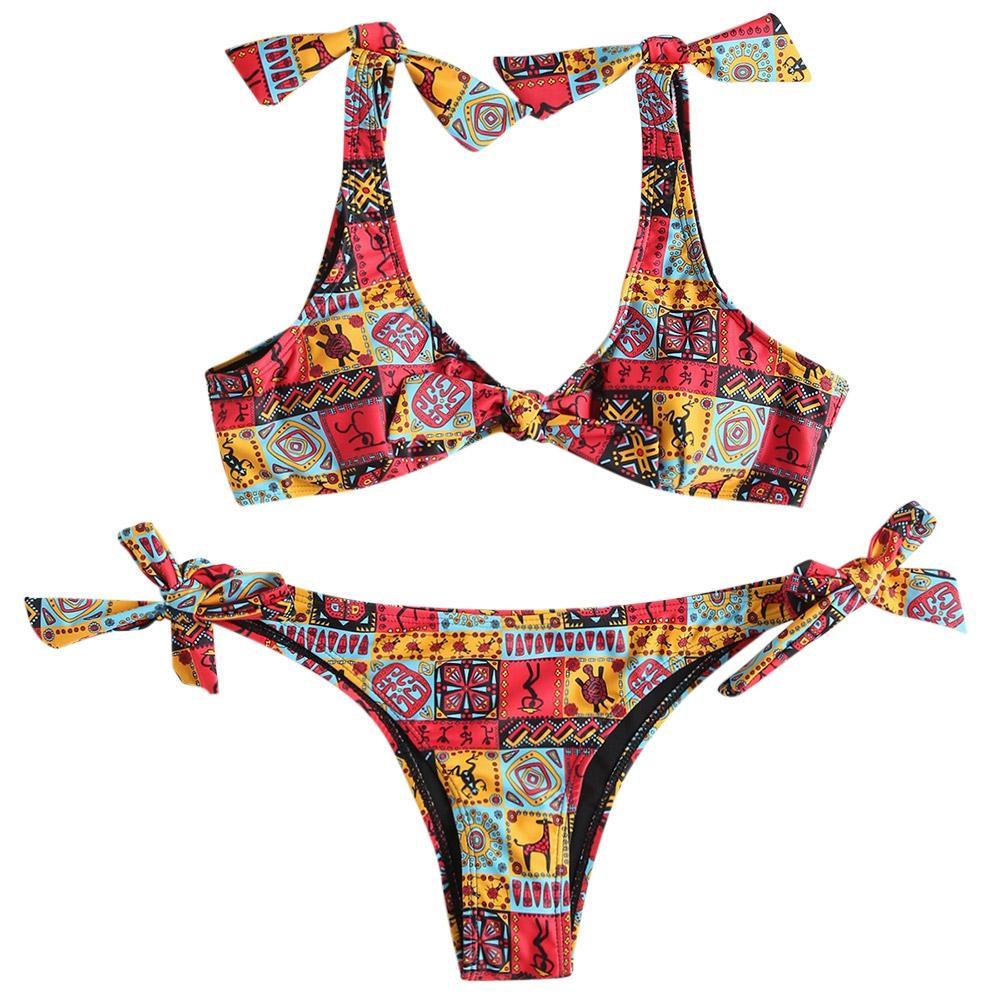 Side Tie Knot Printed Bikini