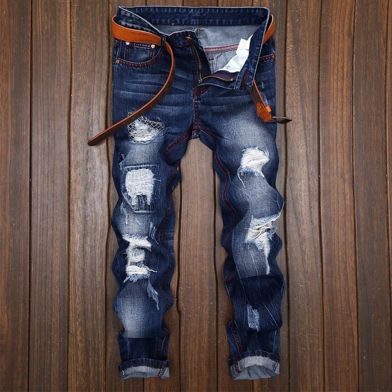 Ripped Up Skinny Jeans with Belt-Blue-Theone Apparel