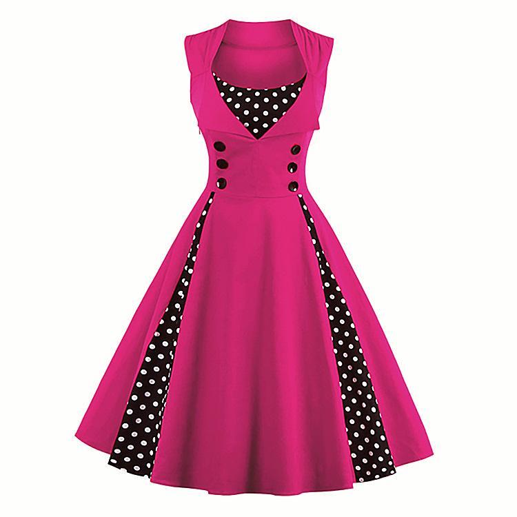 Polka Dot pregas vestido retro