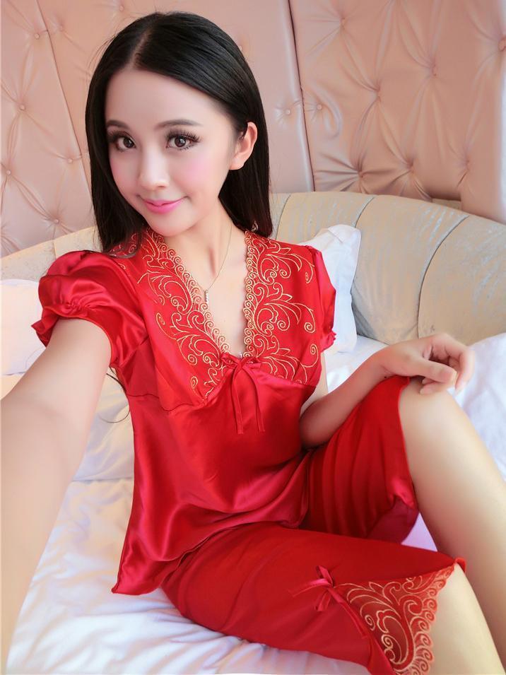 Ruffled PJ Set with Sheet Insets-Red-Theone Apparel