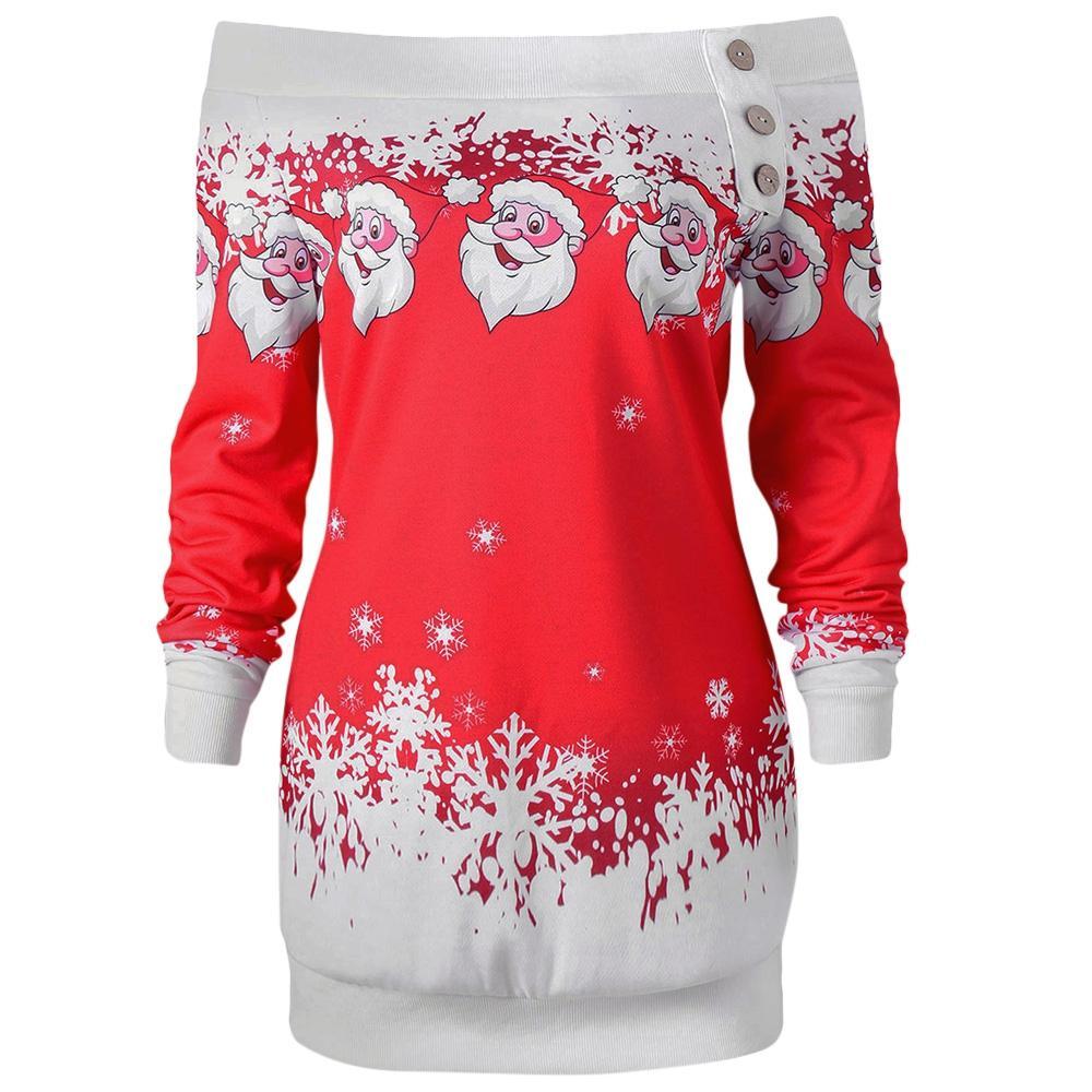 Santa Snowflakes Skew Neck Sweatshirt