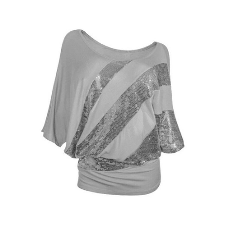 Sequin Stripe Ruched Side Sweater Top-Gray-Theone Apparel