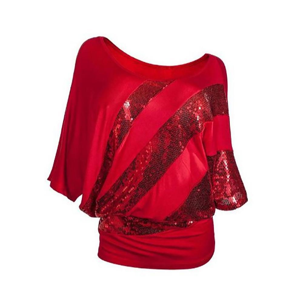 Sequin Stripe Ruched Side Sweater Top-Red-Theone Apparel