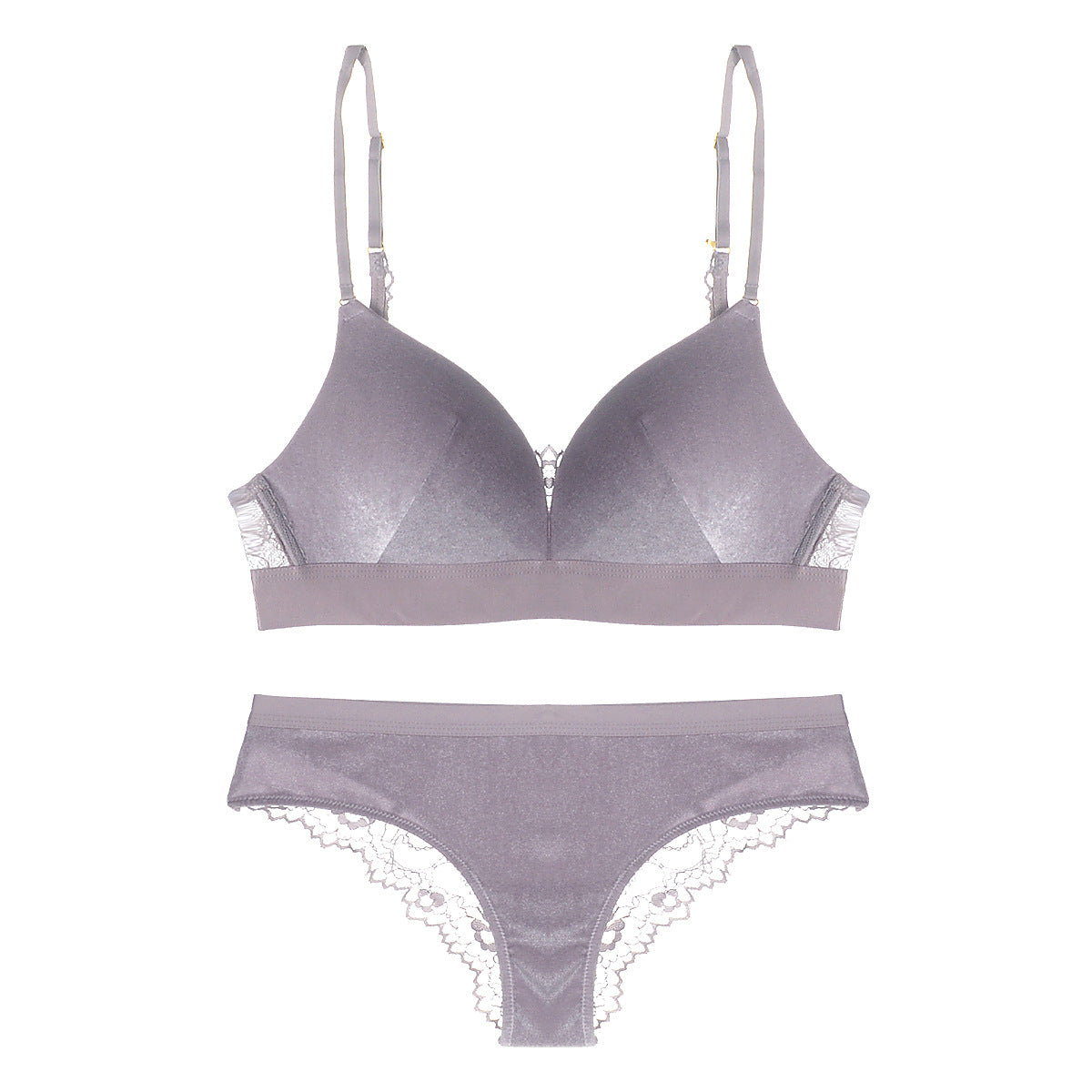 Silky Lace Back Bra and Panty Set-Gray-Theone Apparel