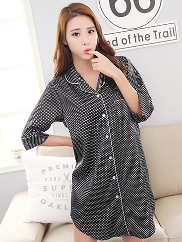 Silky Sleep Shirt with Piped Trim - Theone Apparel