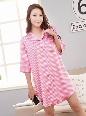 Silky Sleep Shirt with Piped Trim-Pink-Theone Apparel